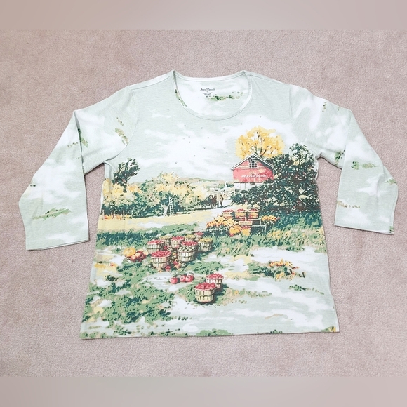 jason maxwell Tops - Vintage 90s Women Size Medium Knit Top Apple Valley Orchard Rhinestone 2 Sided